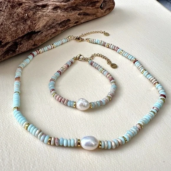 Stainless steel Pearl And Beaded Collar Necklace SET Womens - Picture 4 of 10